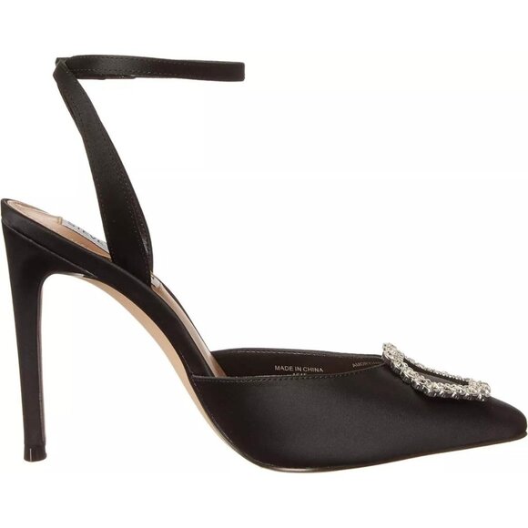 STEVE MADDEN AMORY Women's Embellished Pointed Toe Heel Pumps Black Satin Size 9 - Picture 3 of 10
